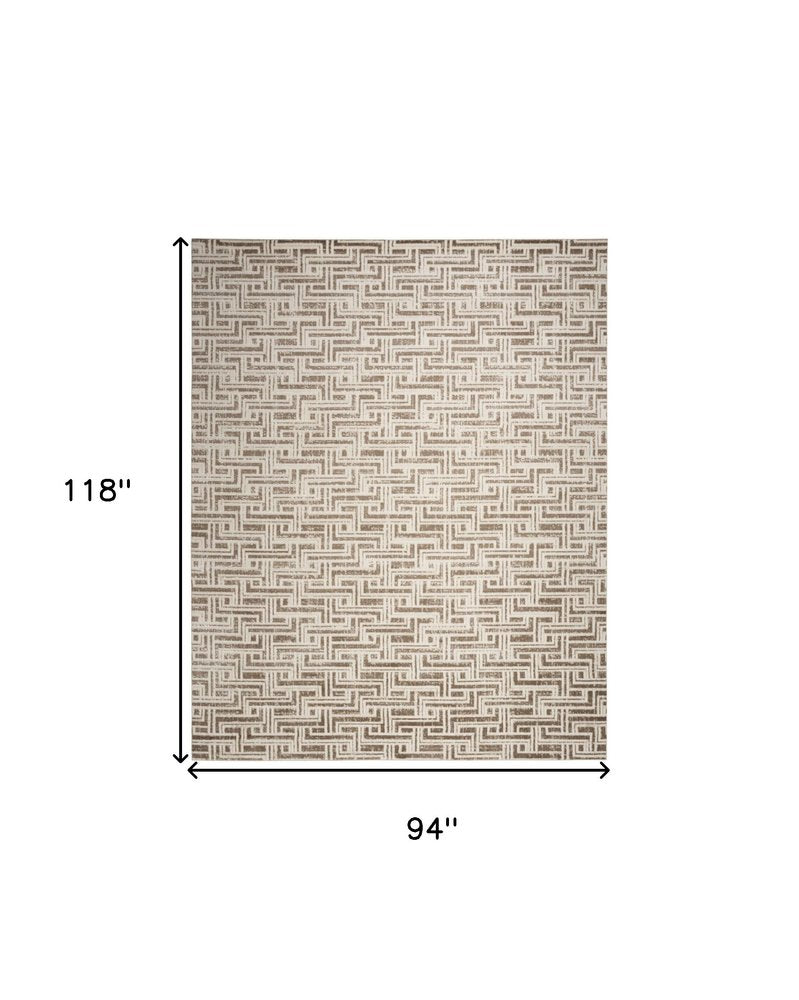 8' X 10' Brown Geometric Distressed Area Rug