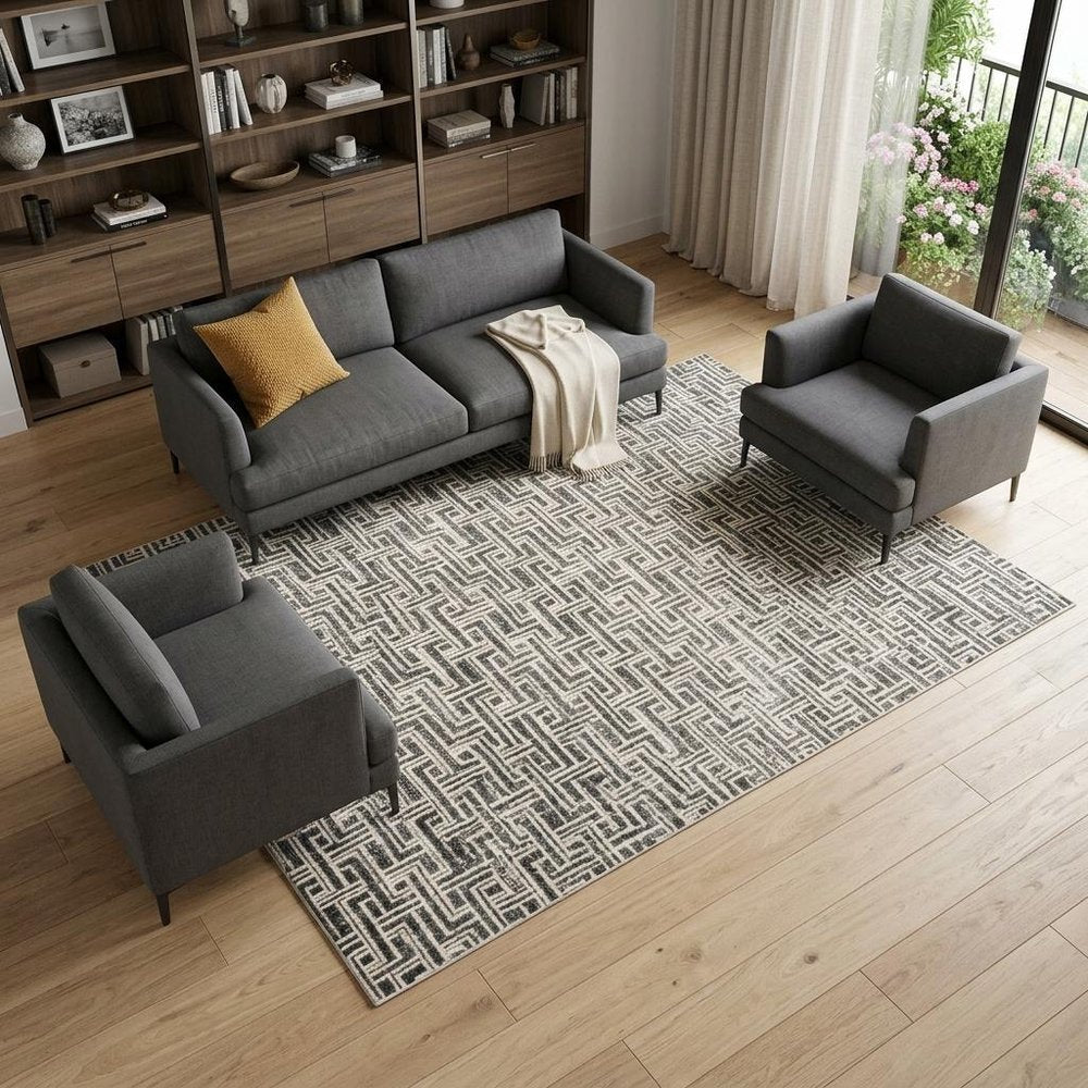 8' X 10' Gray Geometric Distressed Area Rug