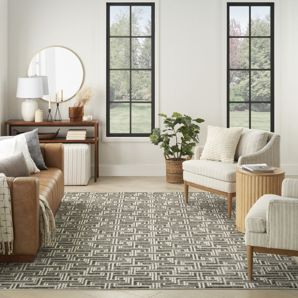 5' X 7' Gray Geometric Distressed Area Rug