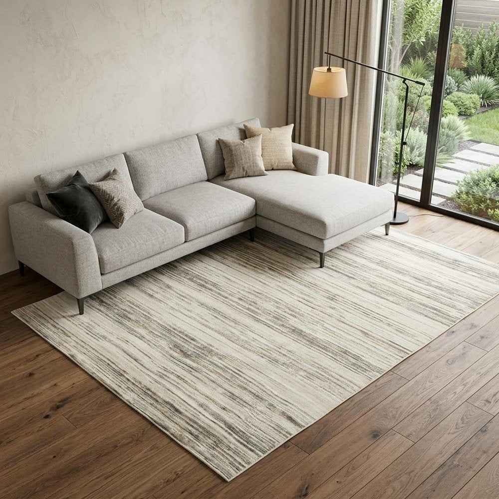 9' X 12' Cream Abstract Distressed Area Rug