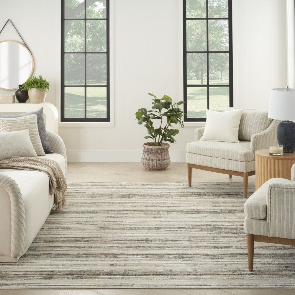 9' X 12' Cream Abstract Distressed Area Rug