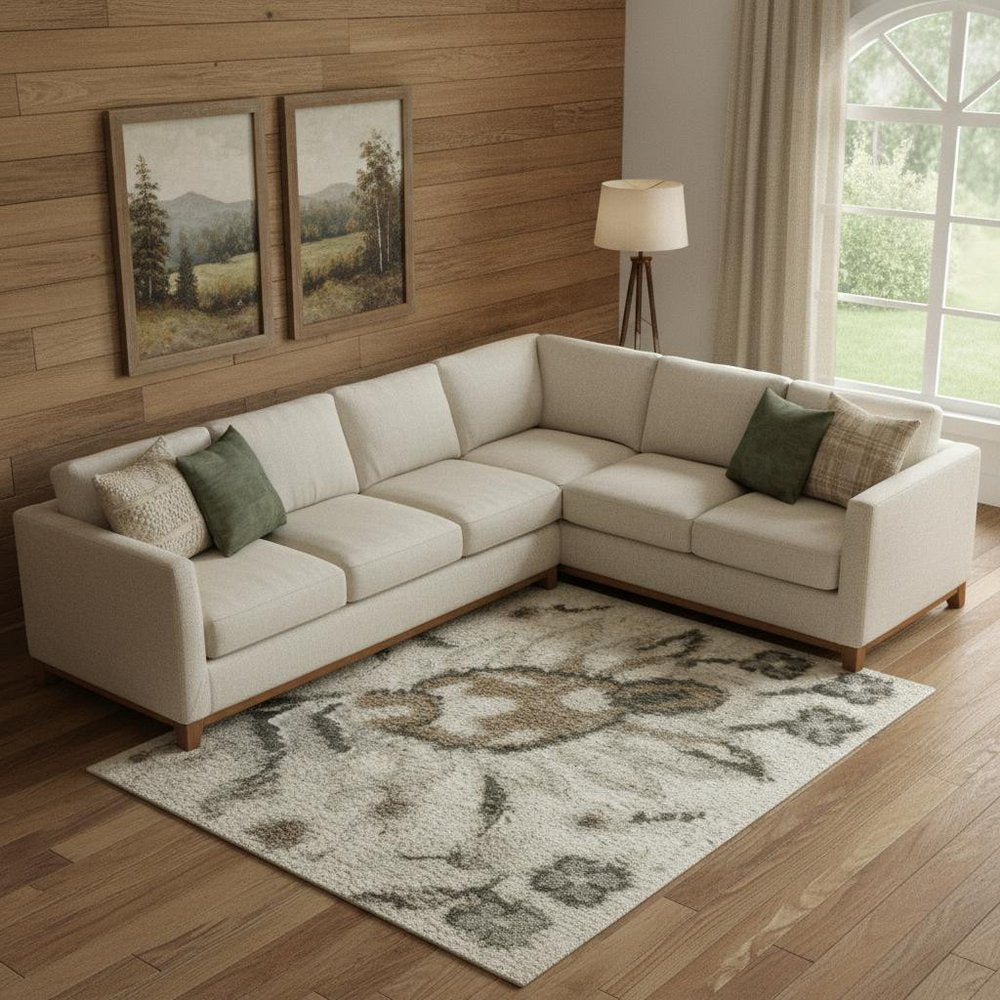 8' X 10' Cream Floral Distressed Area Rug