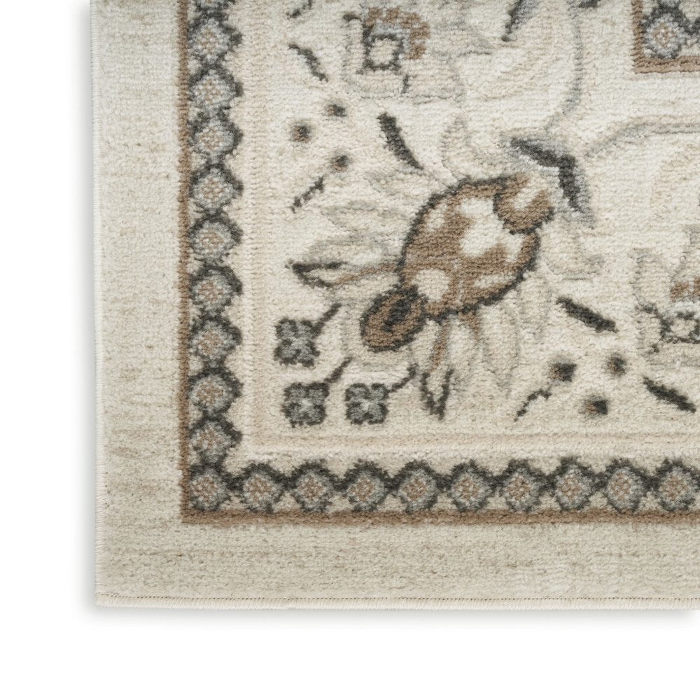 5' X 7' Cream Floral Distressed Area Rug
