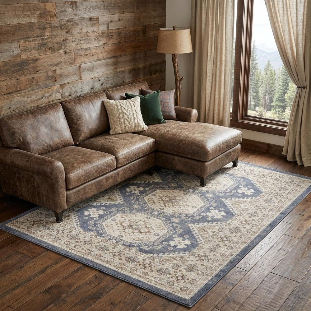 8' X 10' Blue Geometric Distressed Area Rug