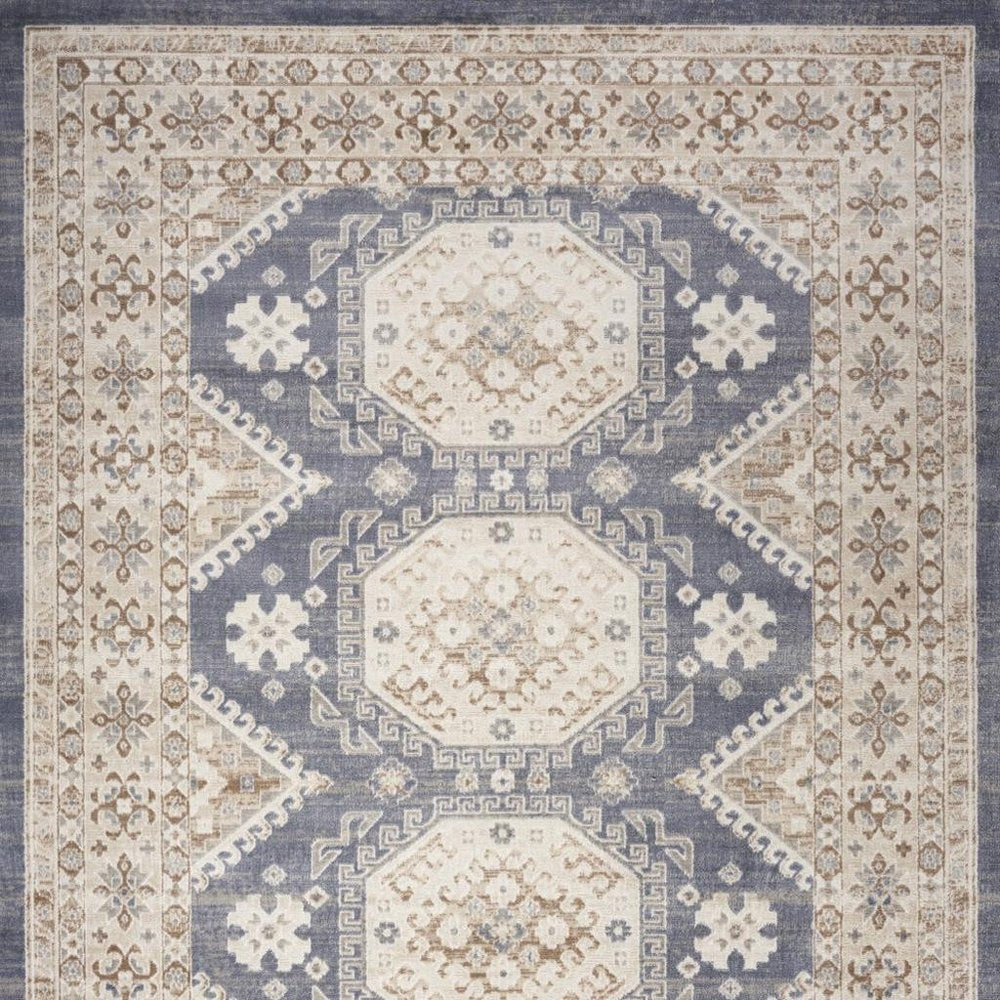 8' X 10' Blue Geometric Distressed Area Rug