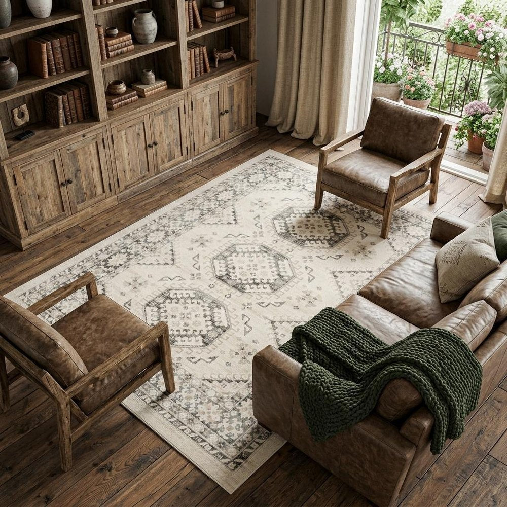 8' X 10' Gray Geometric Distressed Area Rug
