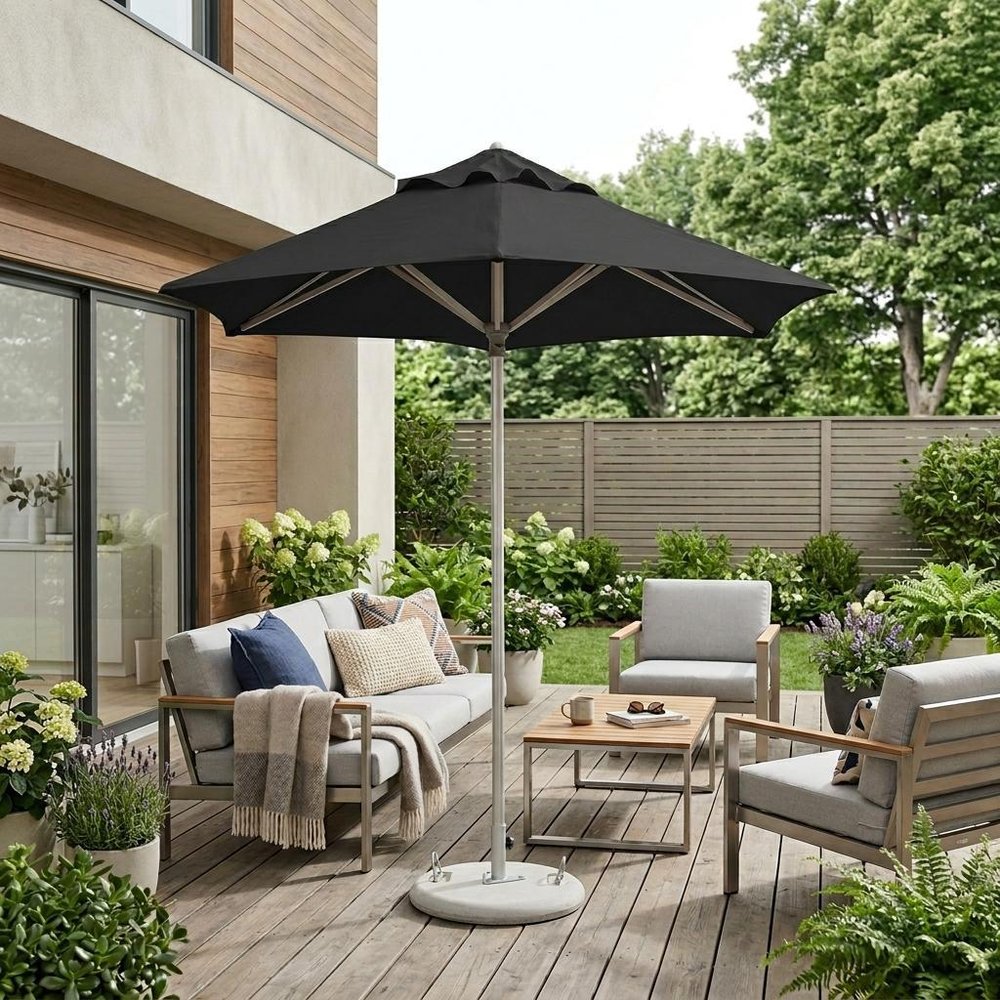 9' Black Polyester Round Market Patio Umbrella