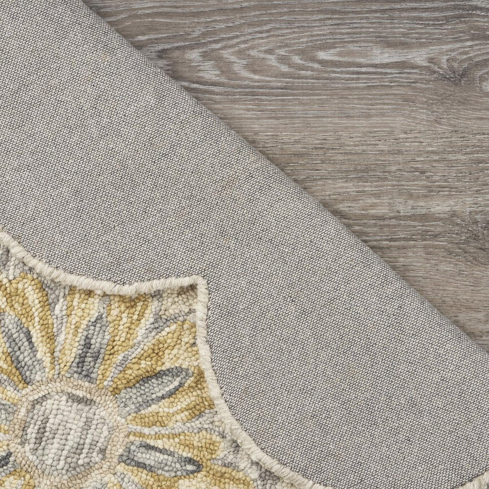 6' Beige Round Wool Floral Hand Tufted Area Rug