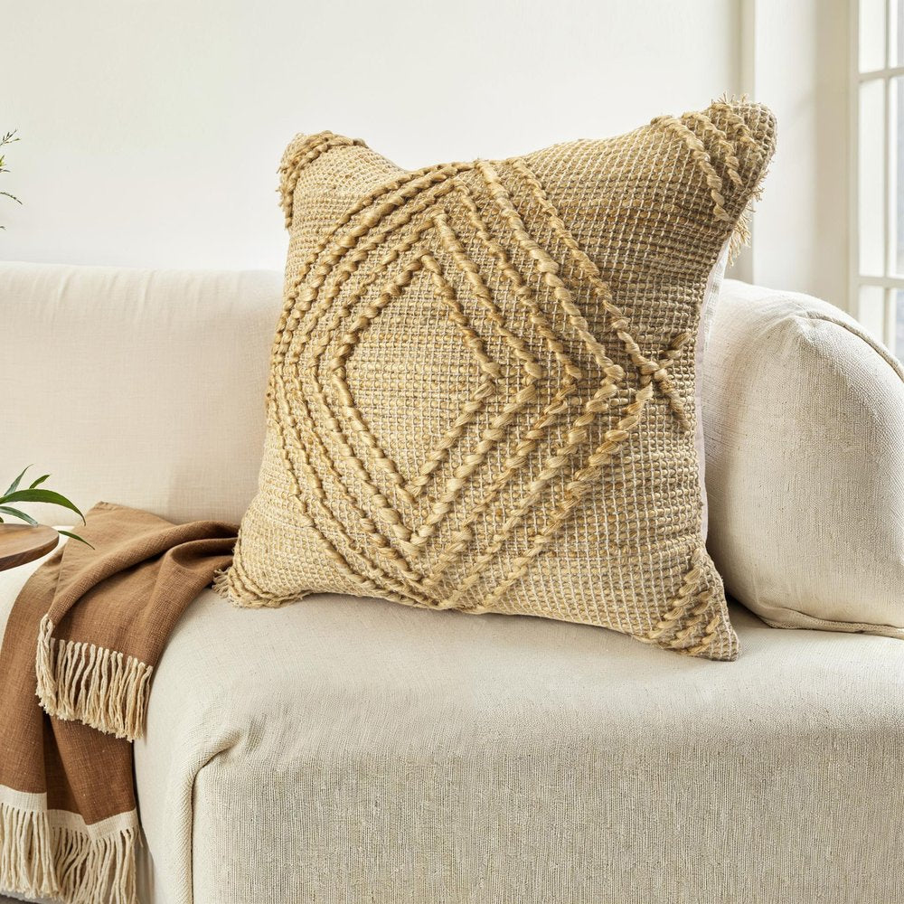 22" X 22" Brown Jute Diamond Throw Pillow