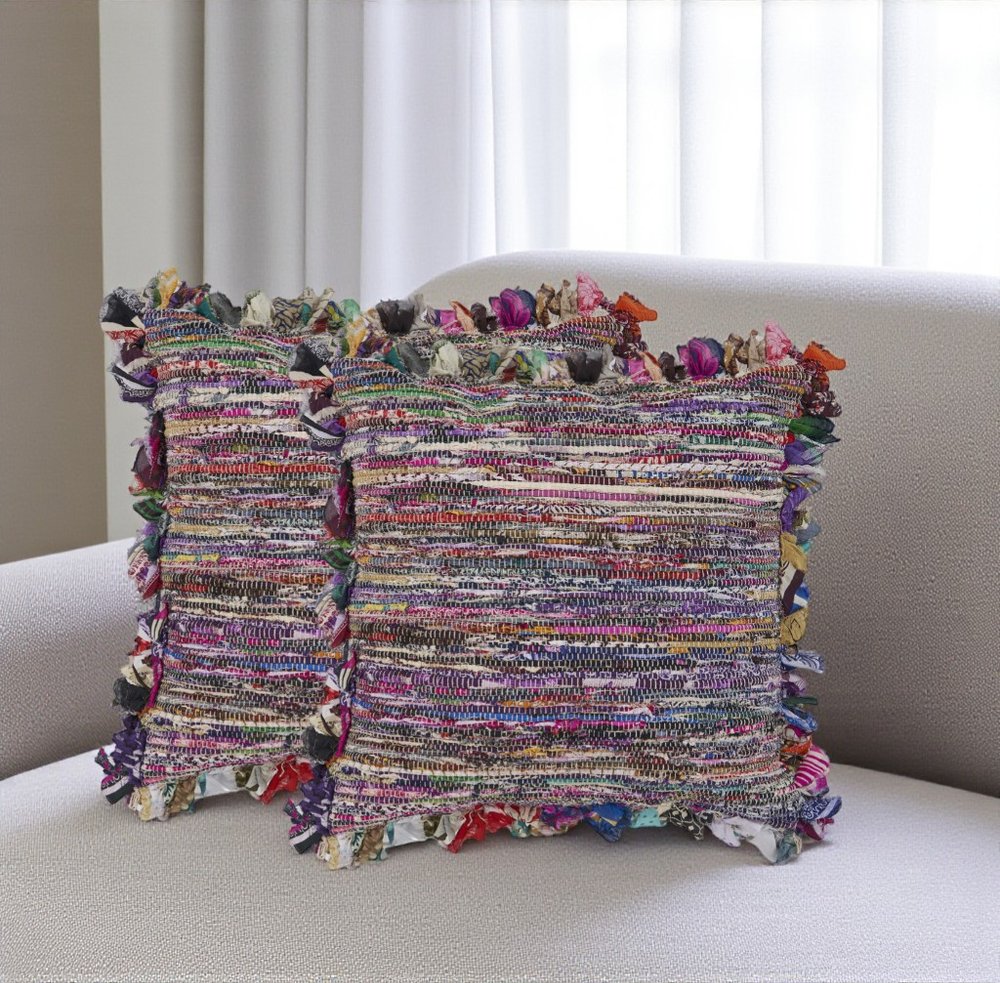 Set of Two Pink Striped Rayon Throw Pillow With Ruffle