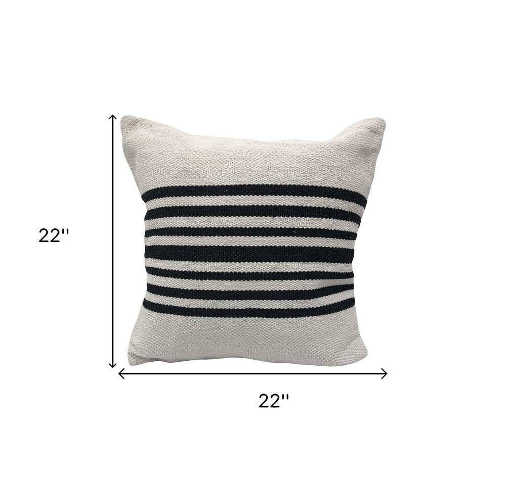 Set of Two Black and White Striped Cotton Throw Pillows
