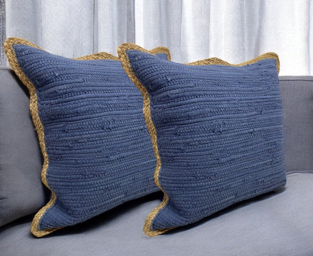 Set of Two 20" Gray And Natural Cotton And Jute Throw Pillows