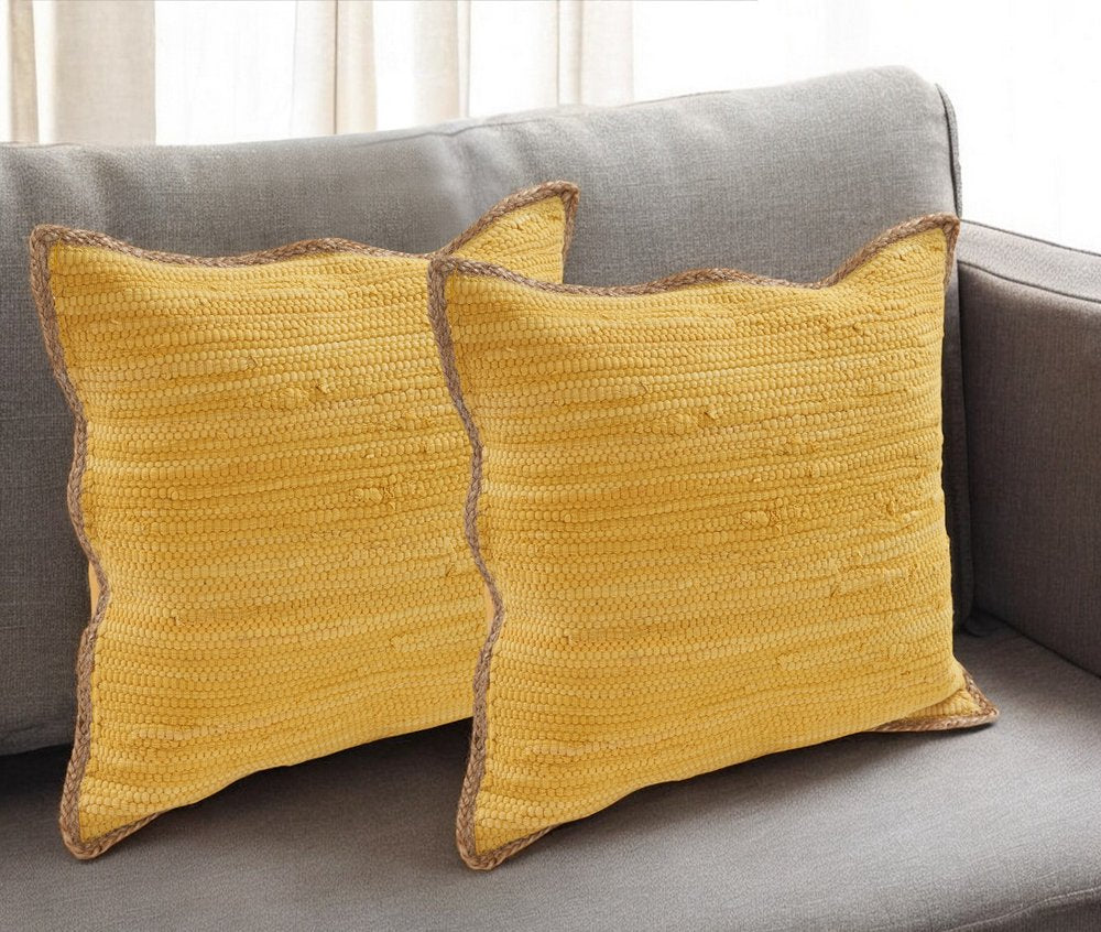 Set of Two 20" Gray And Natural Cotton And Jute Throw Pillows