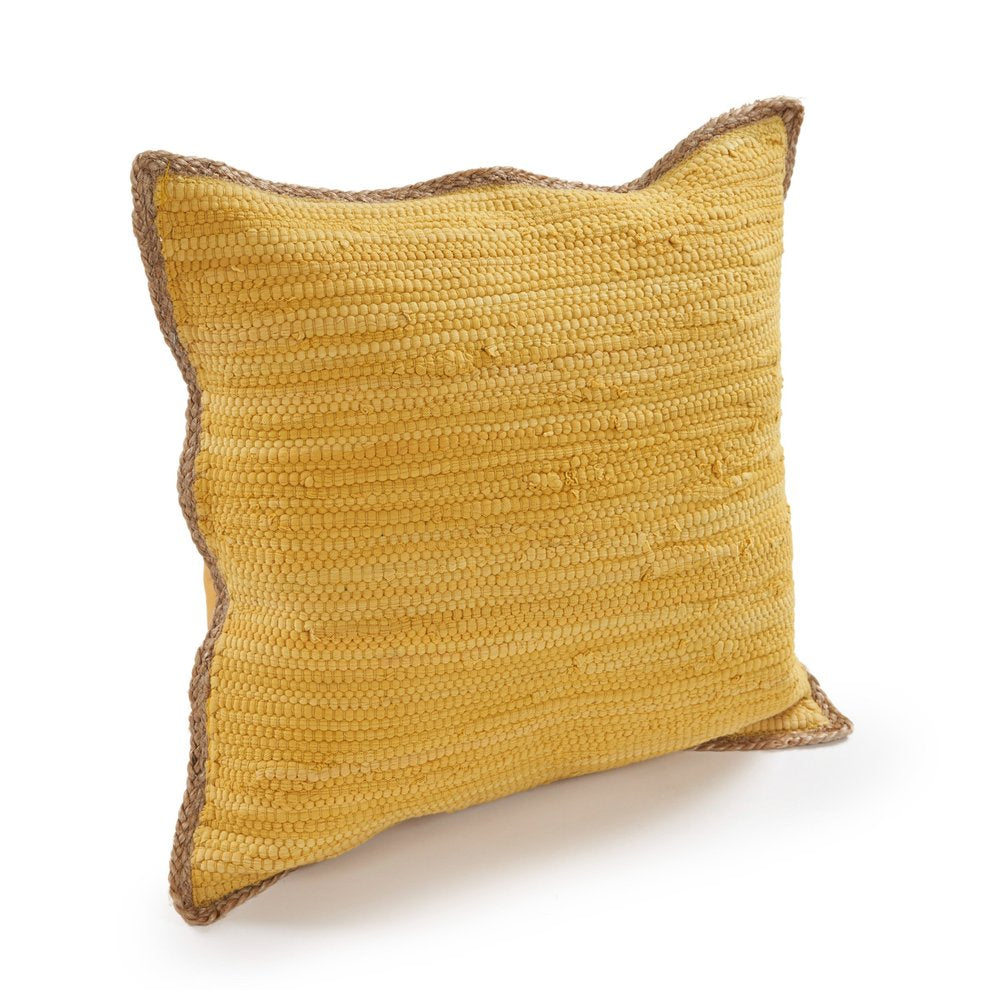 Set of Two 20" Gray And Natural Cotton And Jute Throw Pillows