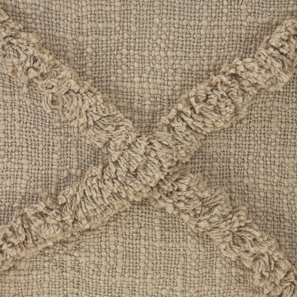 Set of Two Taupe and Brown Diamond Cotton Throw Pillow With Fringes