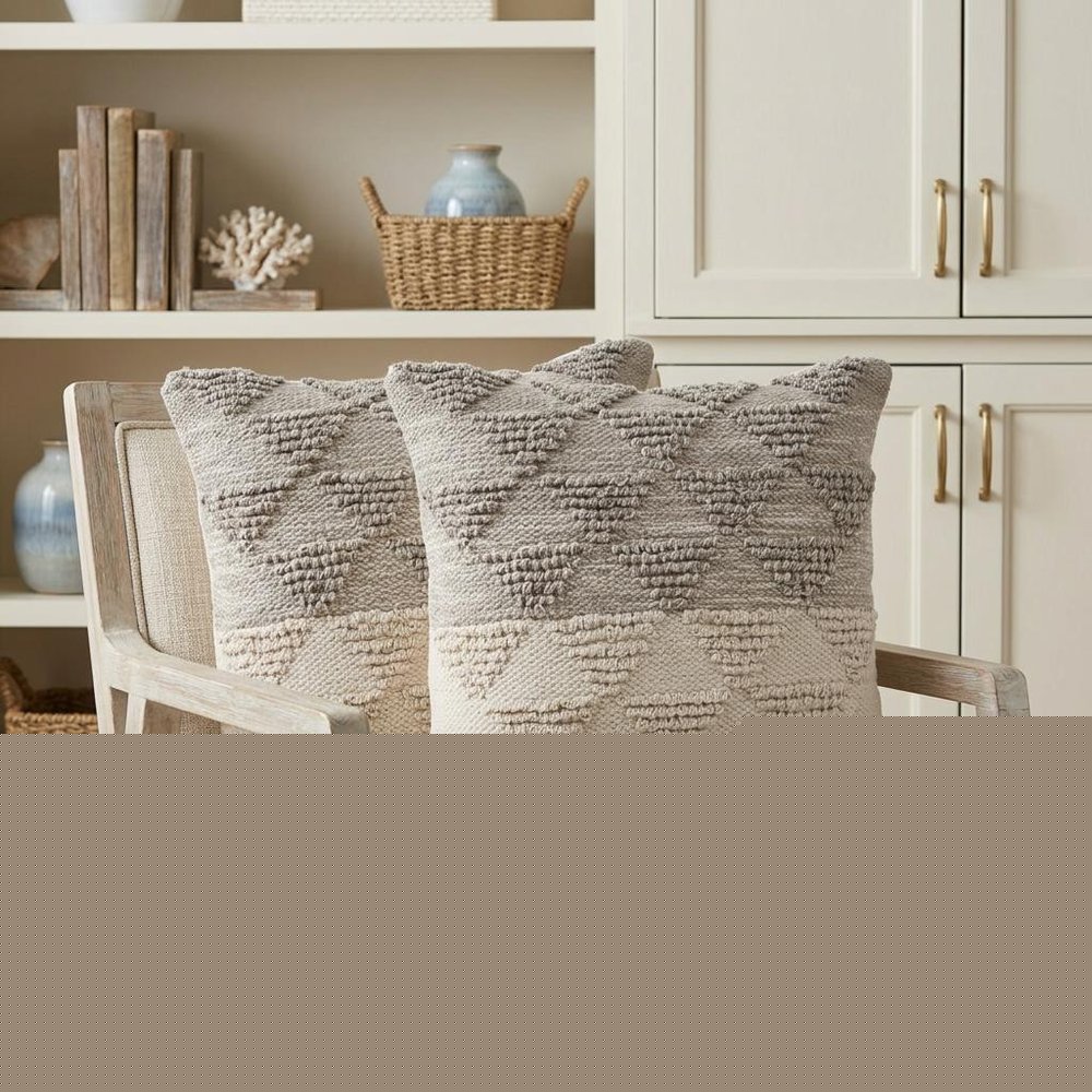 Set of Two Cream Geometric Cotton Throw Pillow With Texture