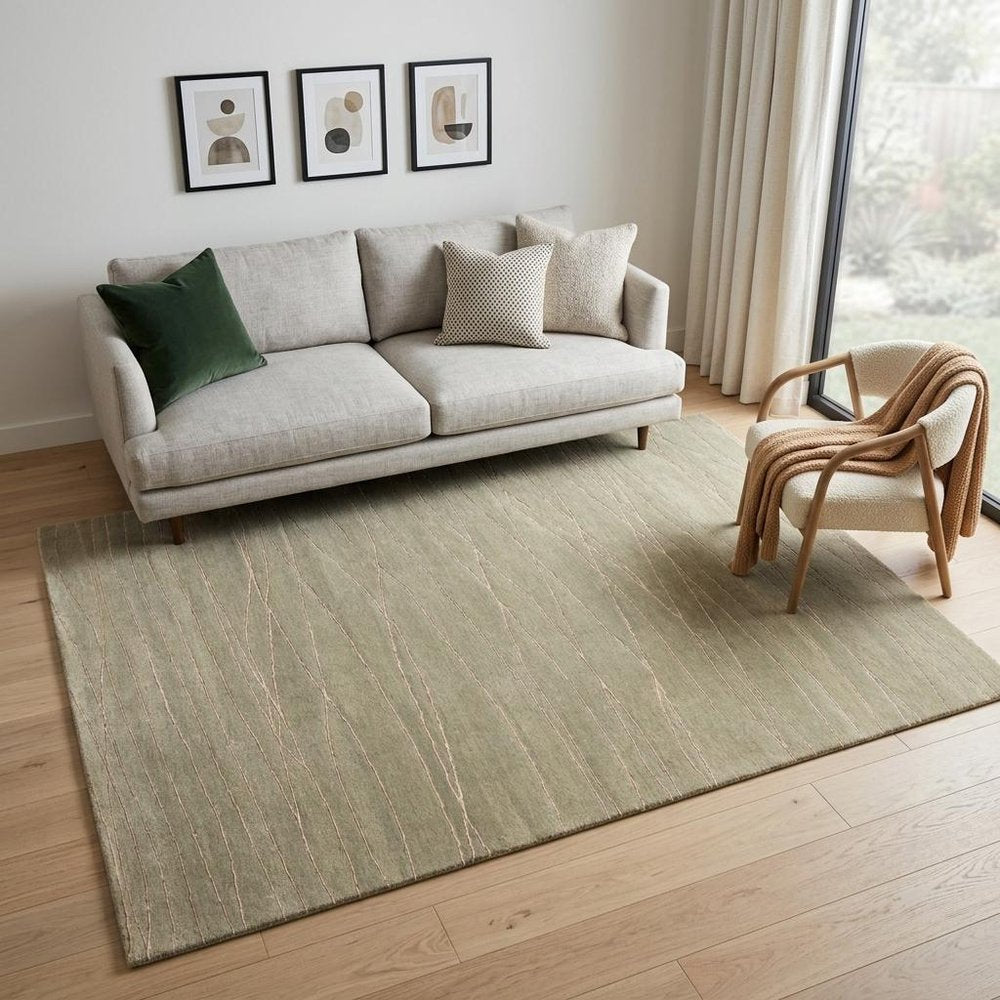 5' X 8' Beige Wool Abstract Lines Hand Loomed Area Rug