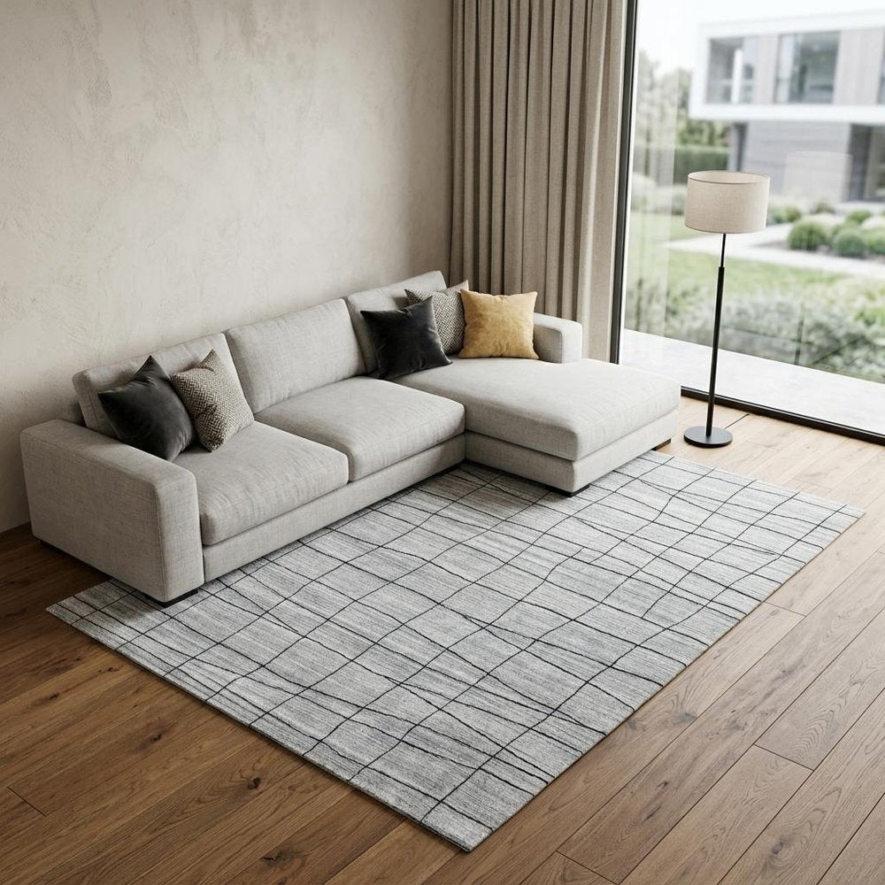 8' X 10' Gray and Black Wool Abstract Geometric Hand Loomed Area Rug