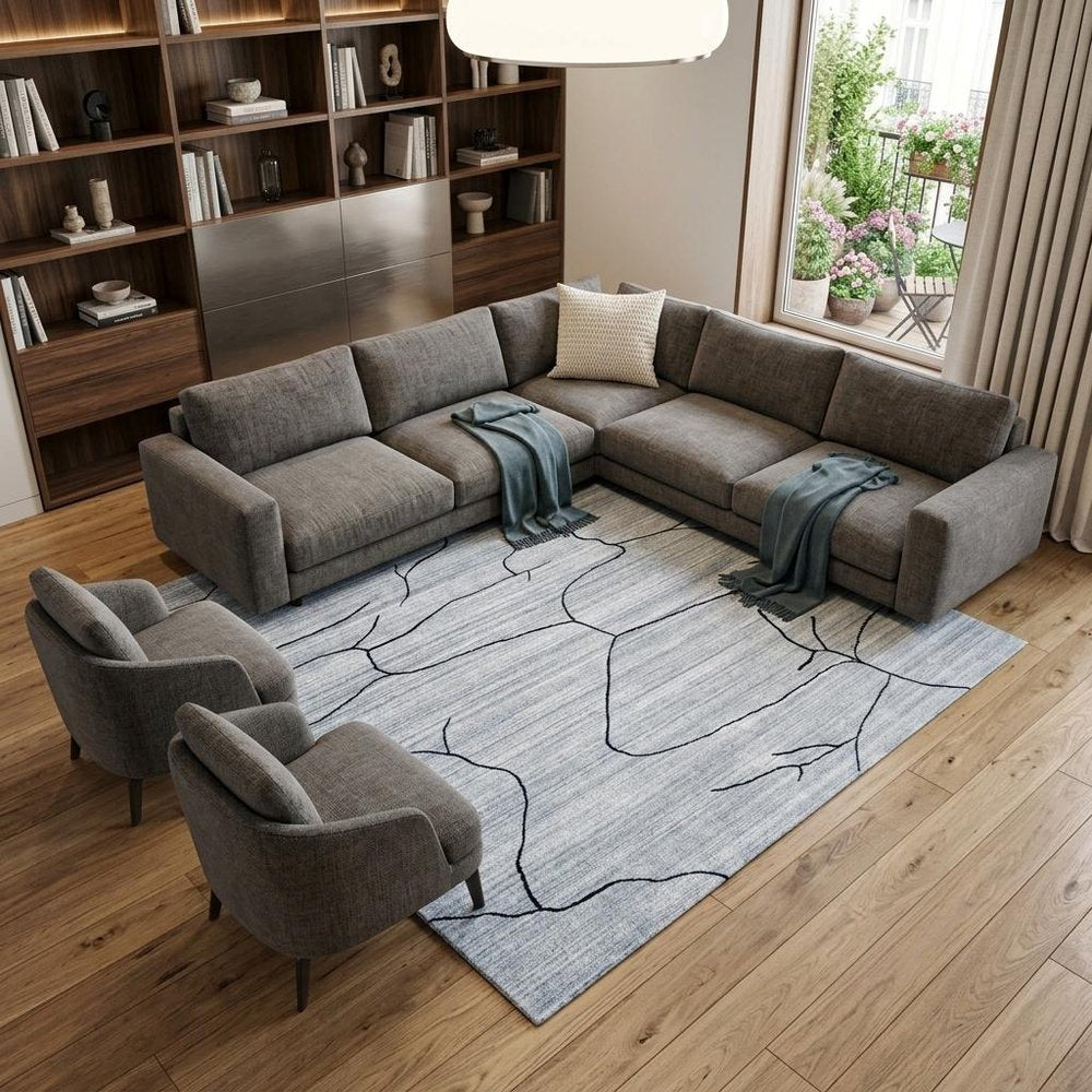 6' X 9' Gray and Black Abstract Hand Loomed Area Rug