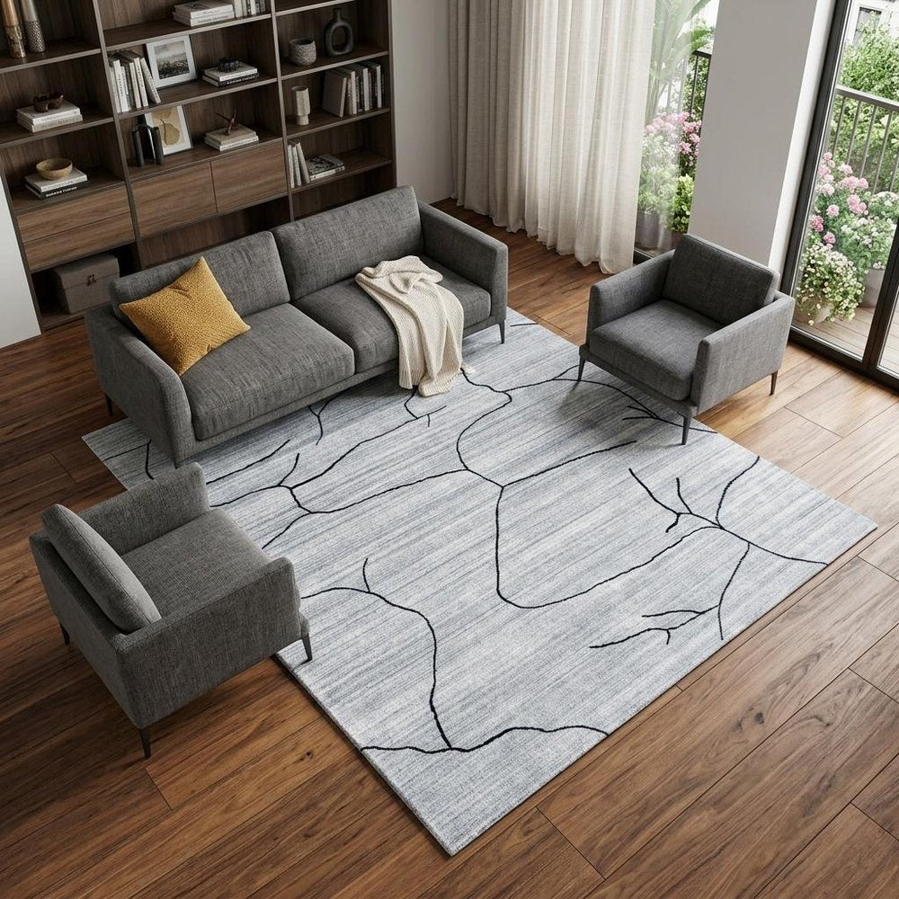 8' X 10' Gray and Black Abstract Hand Loomed Area Rug