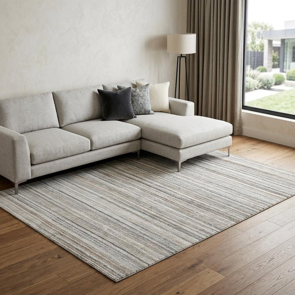 8' X 10' Beige and Gray Wool Blend Abstract Lines Hand Loomed Area Rug