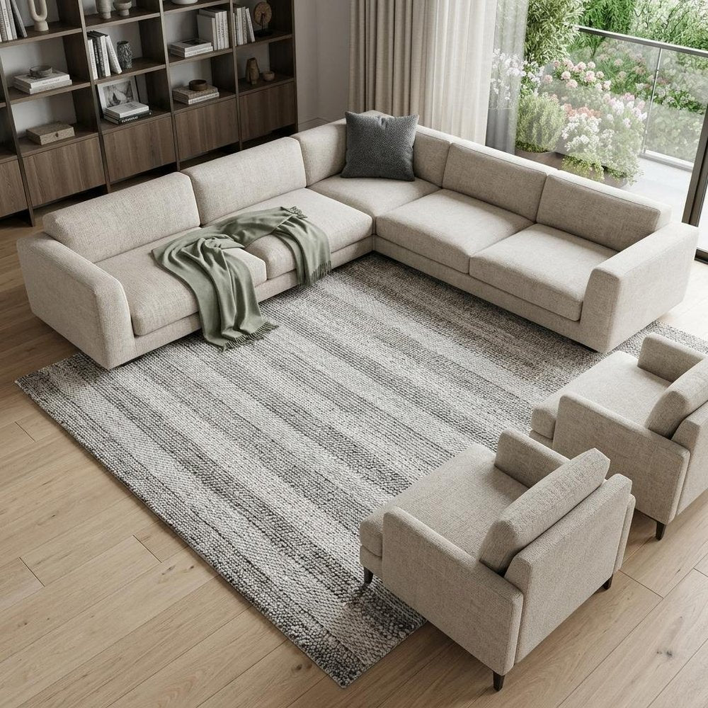 8' X 10' Beige and Gray Wool Blend Striped Hand Loomed Area Rug