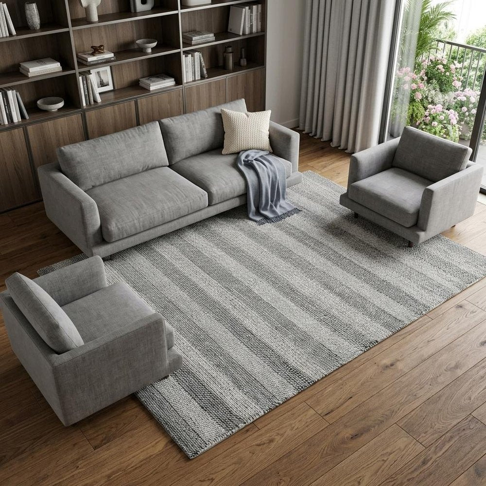 8' X 10' Beige and Gray Wool Blend Striped Hand Loomed Area Rug