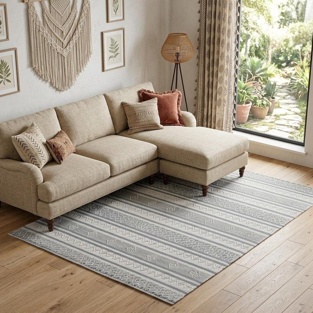 8' X 10' Light Gray and Dark Gray Geometric Hand Loomed Area Rug