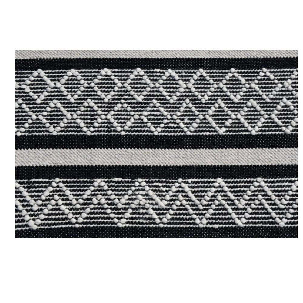 8' X 10' Black and White Wool Geometric Stripe Hand Loomed Area Rug