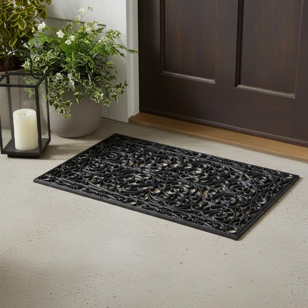 24" X 36" Black Rubber Scrollwork Outdoor Door Mat