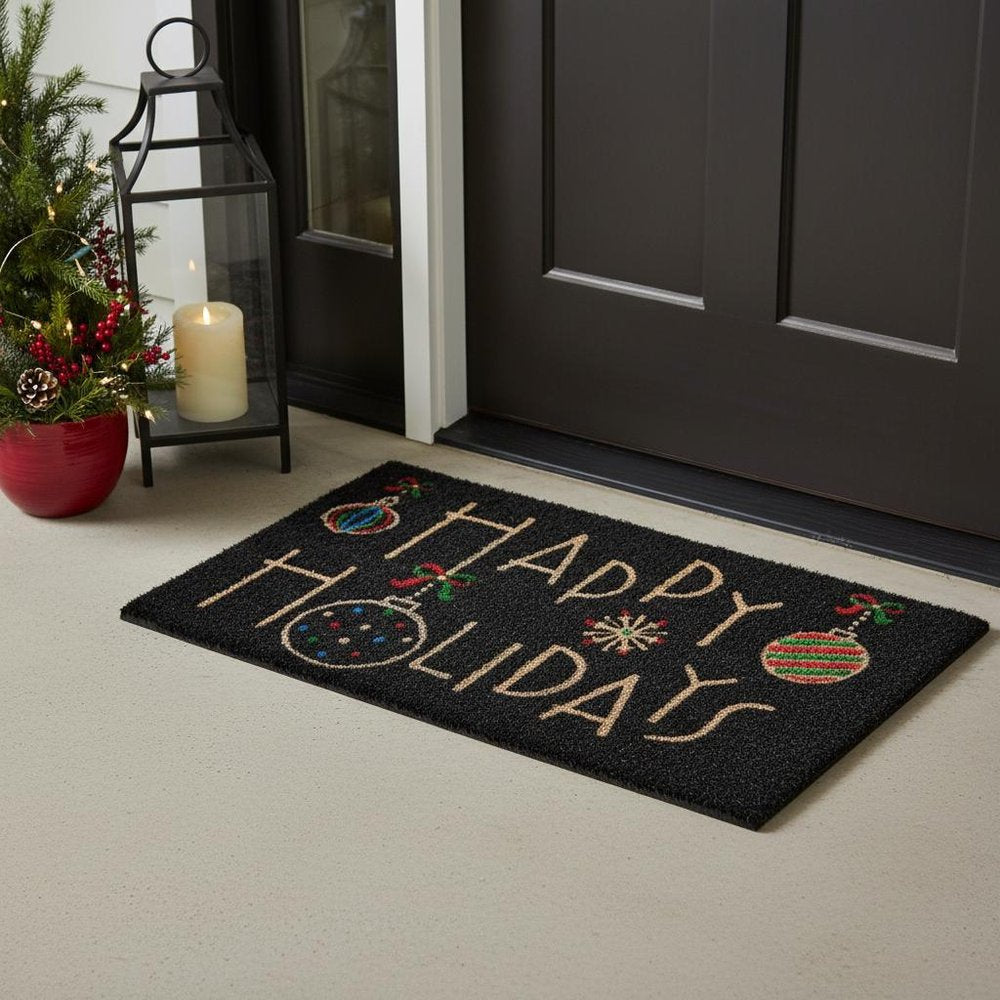 24" X 36" Black and Natural Coir Happy Holidays Outdoor Christmas Door Mat