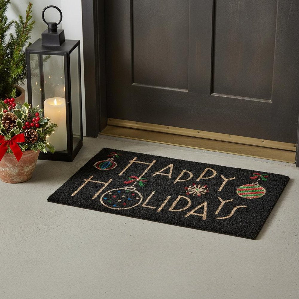24" X 36" Black and Natural Coir Happy Holidays Outdoor Christmas Door Mat