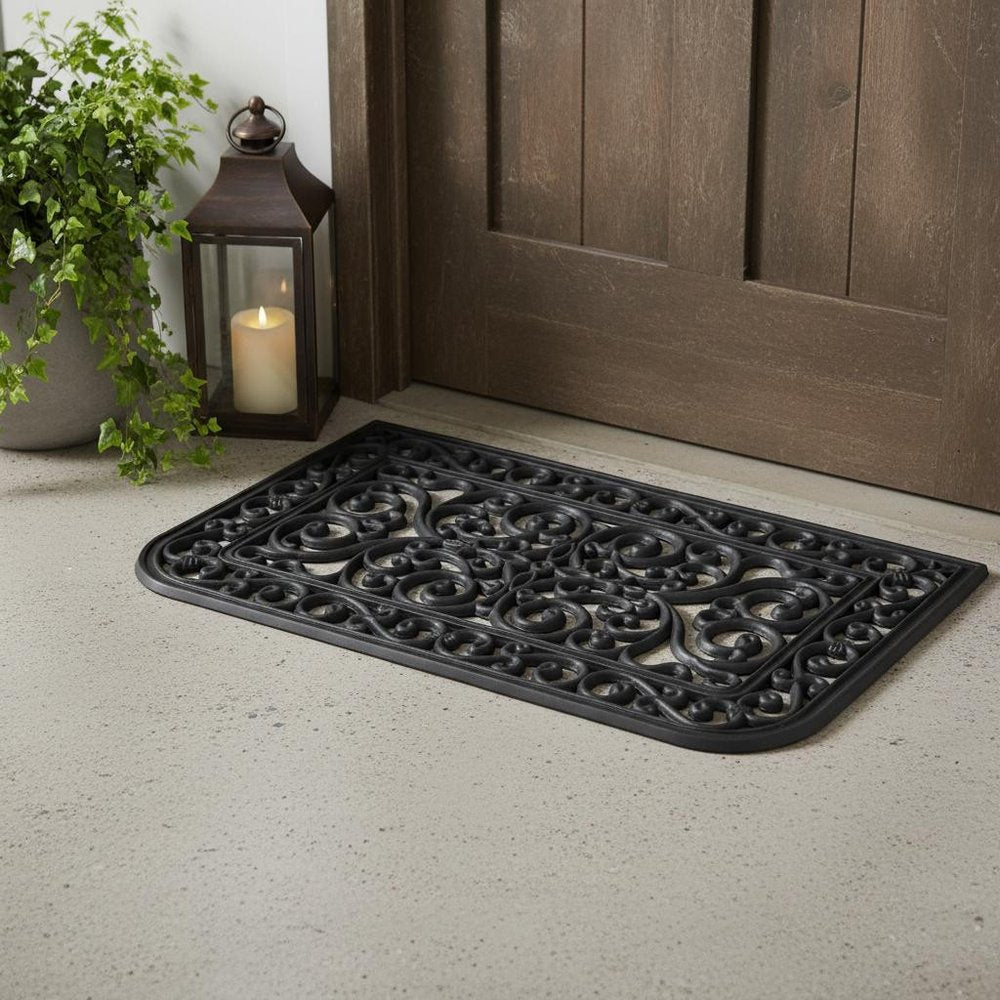18" X 30" Black Rubber Scrollwork Outdoor Door Mat