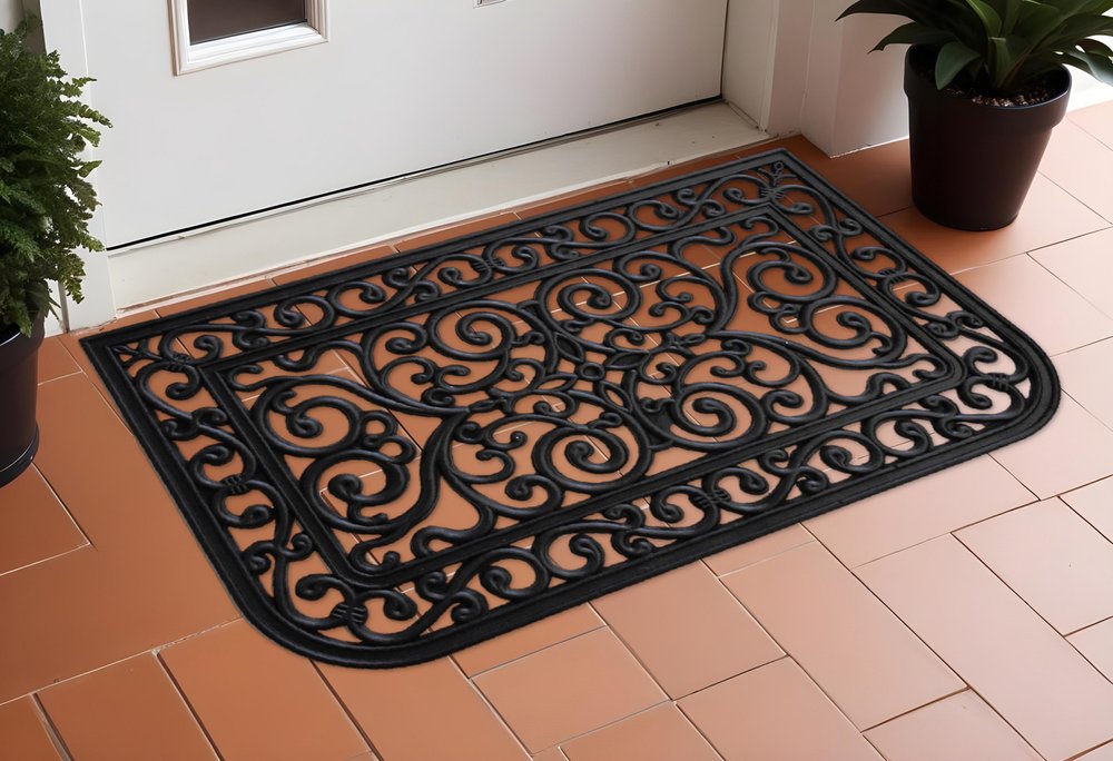 18" X 30" Black Rubber Scrollwork Outdoor Door Mat