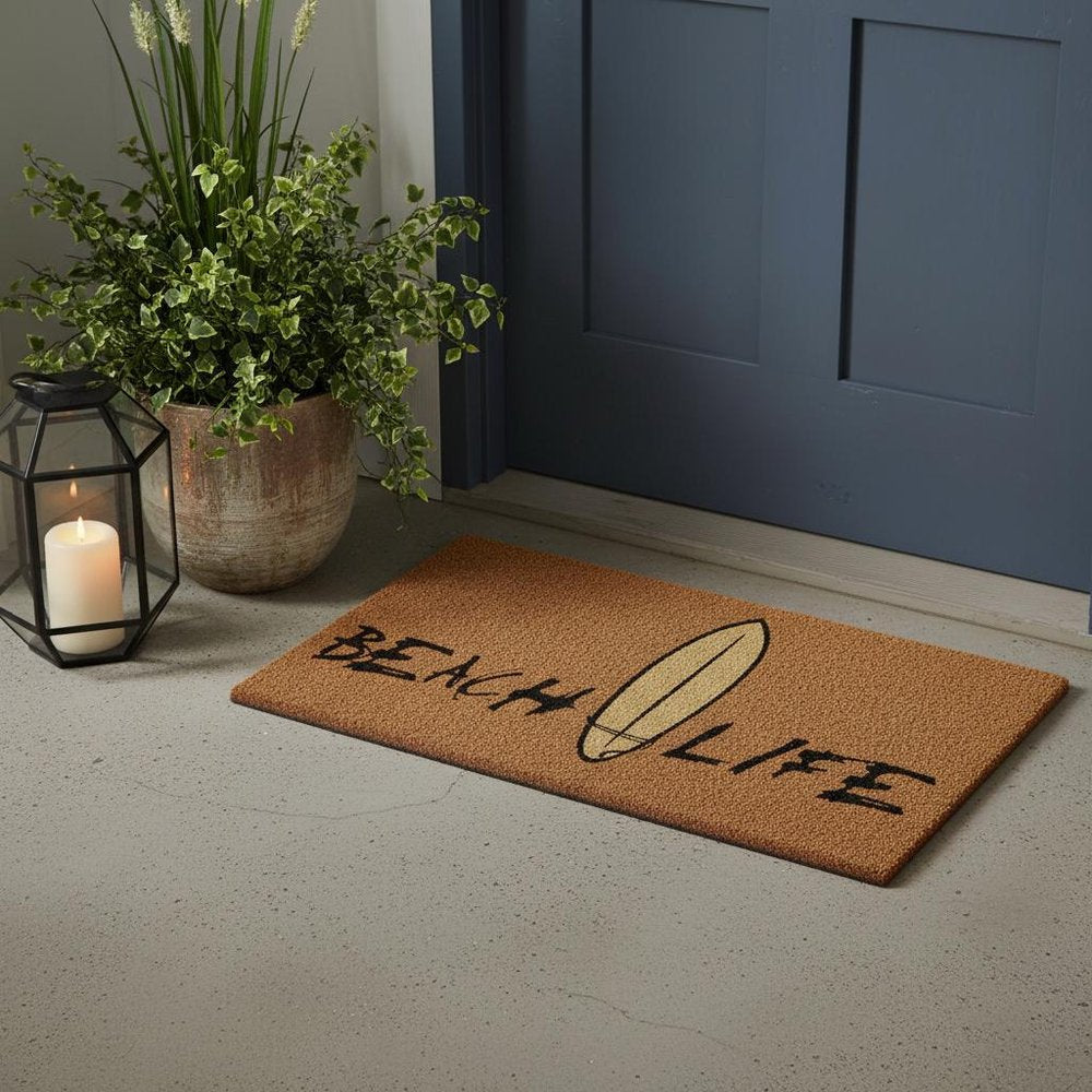 17" X 29" Natural and Black Coir Beach Life Outdoor Door Mat