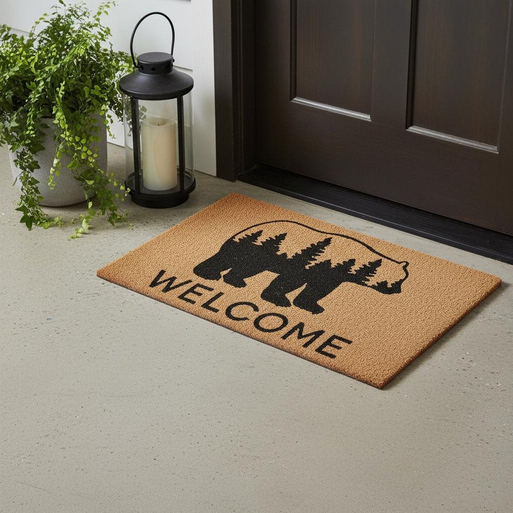 24" X 36" Natural and Black Coir Bear Welcome Outdoor Door Mat
