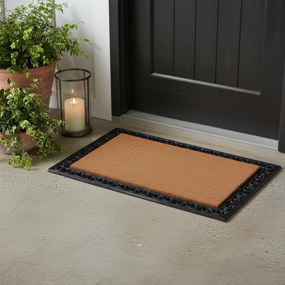 22" X 36" Natural and Black Coir Scrollwork Outdoor Door Mat