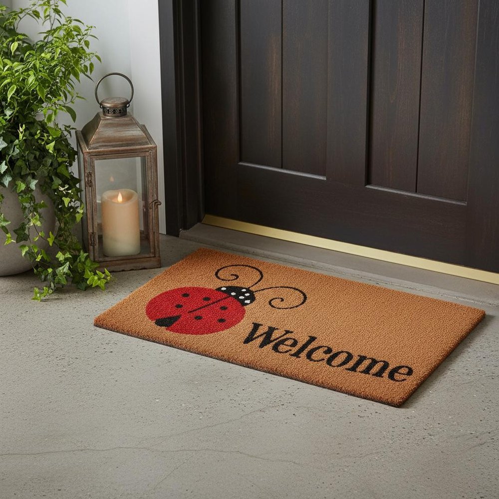 24" X 36" Natural Black and Red Coir Ladybug Welcome Outdoor Door Mat