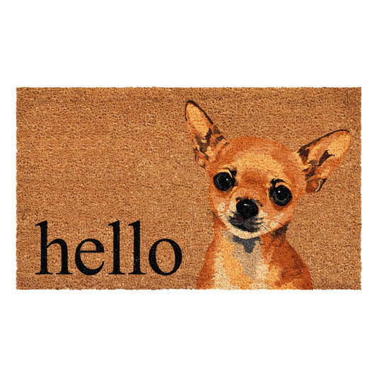 17" X 29" Natural Black and Brown Coir Chihuahua Hello Outdoor Door Mat