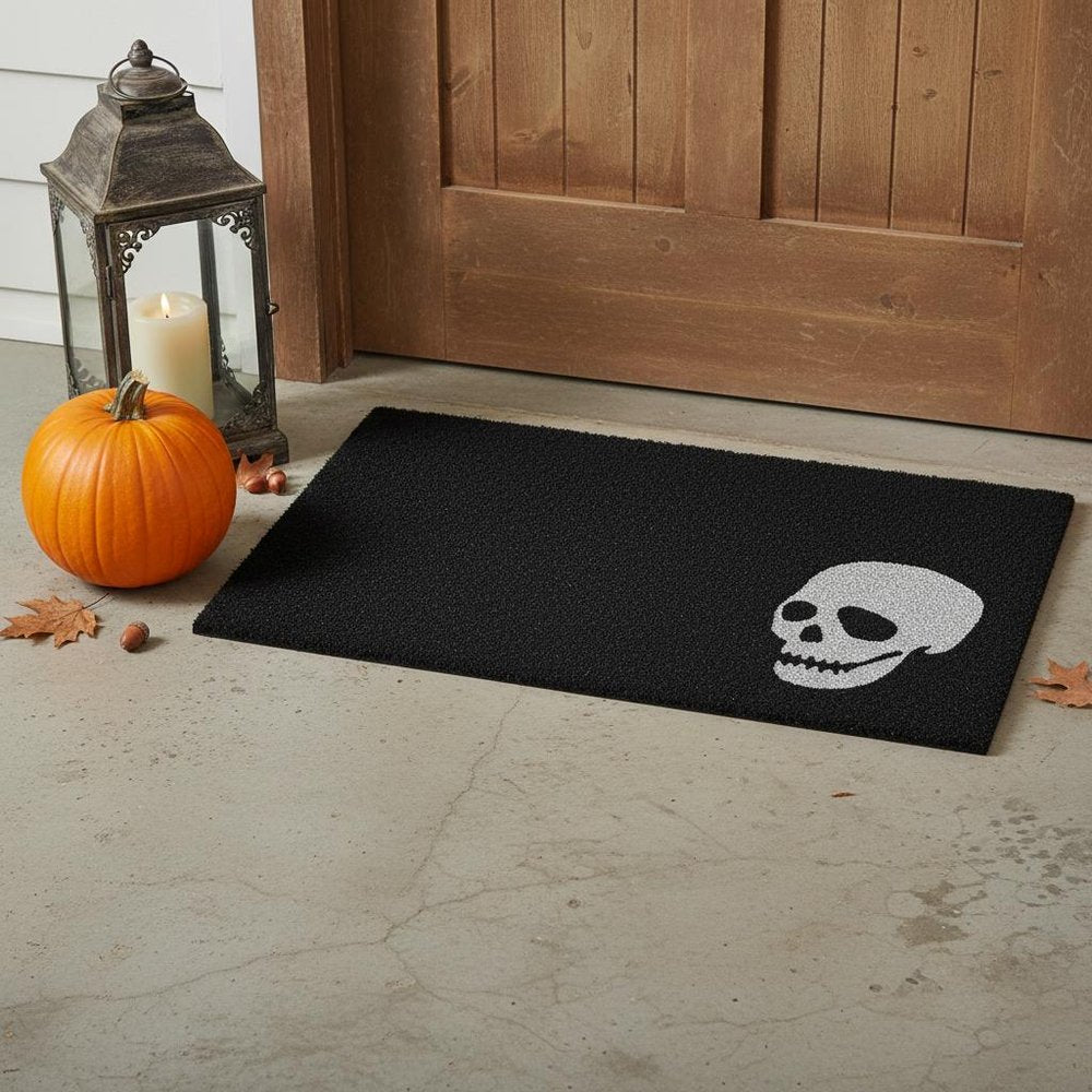 17" X 29" Black and White Coir Skull Outdoor Halloween Door Mat