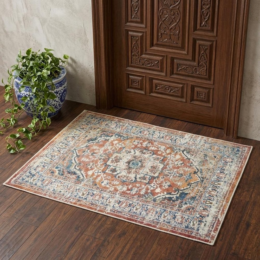 2' X 3' Rust Oriental Distressed Area Rug With Fringe