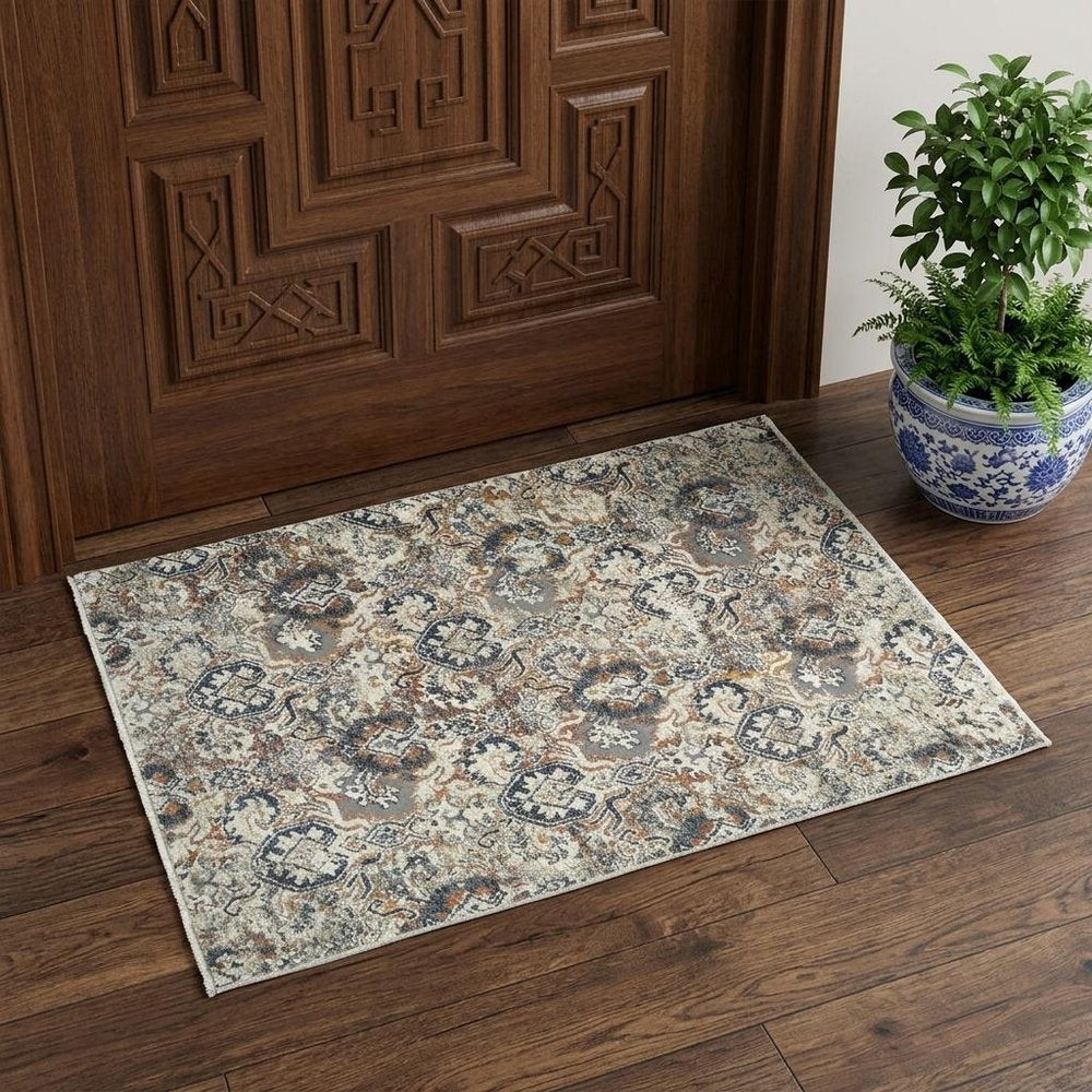 2' X 3' Rust Oriental Distressed Area Rug With Fringe