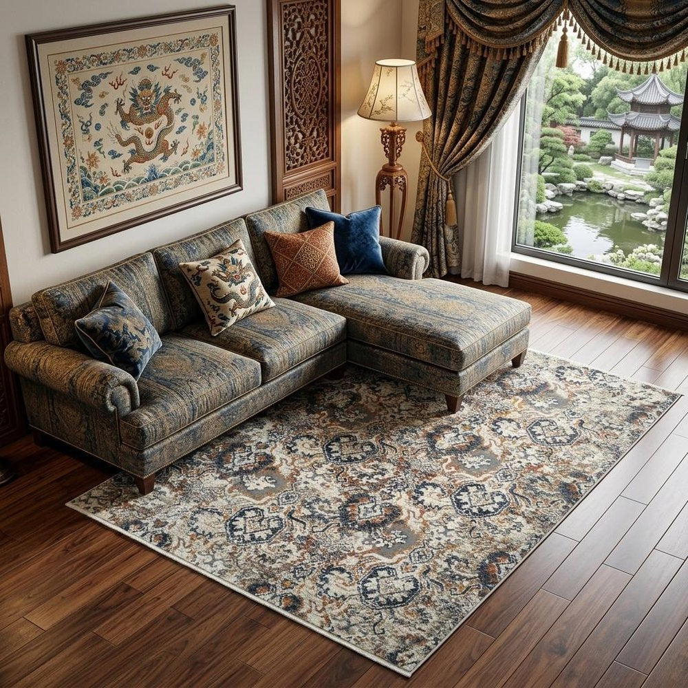 9' X 13' Rust Oriental Distressed Area Rug With Fringe