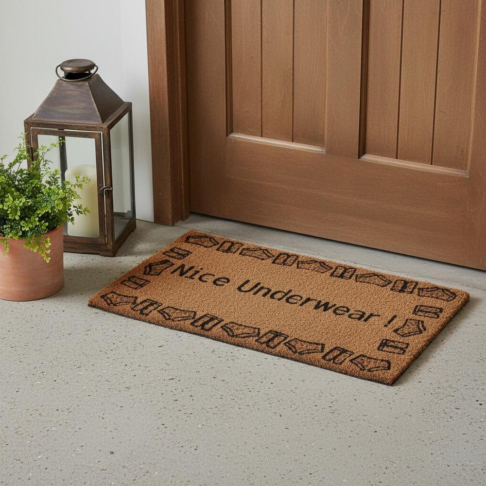 18" X 30" Brown and Black Coir Nice Underwear Outdoor Door Mat