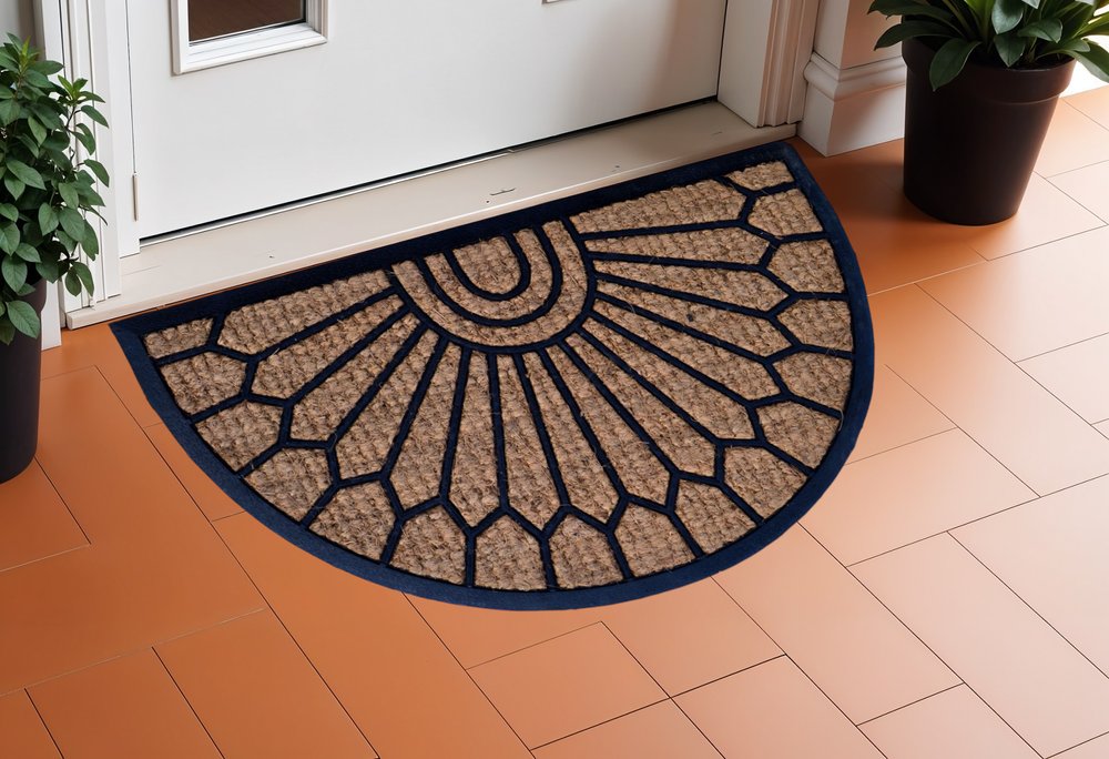 18" X 30" Brown and Black Rubber Geometric Outdoor Semi Circle Door Mat