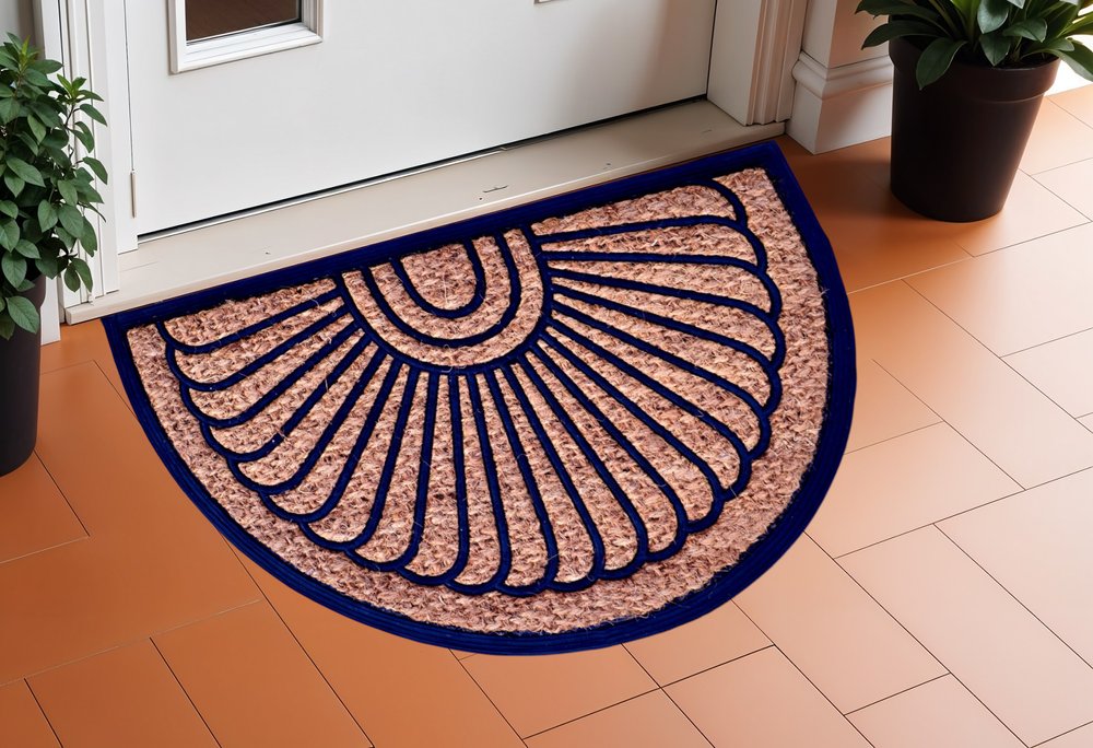 18" X 30" Brown and Black Rubber Geometric Outdoor Semi Circle Door Mat