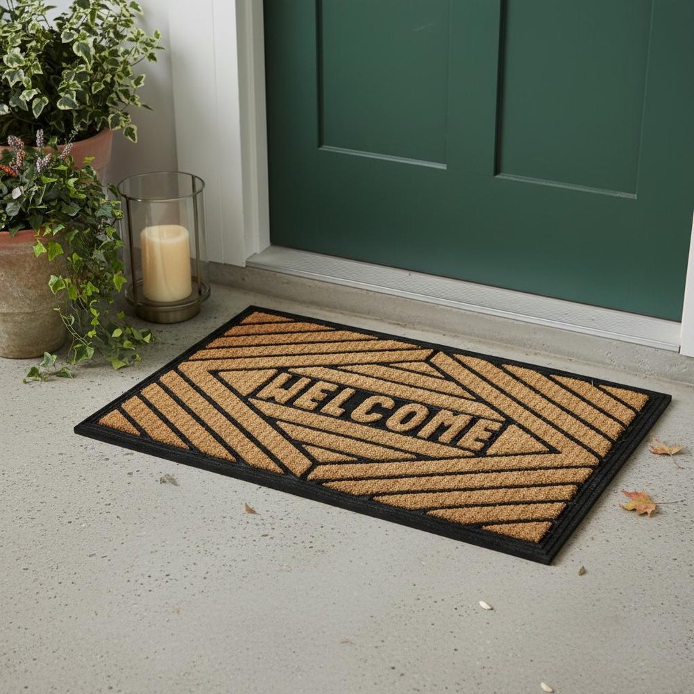 18" X 30" Brown and Black Rubber Welcome Outdoor Door Mat