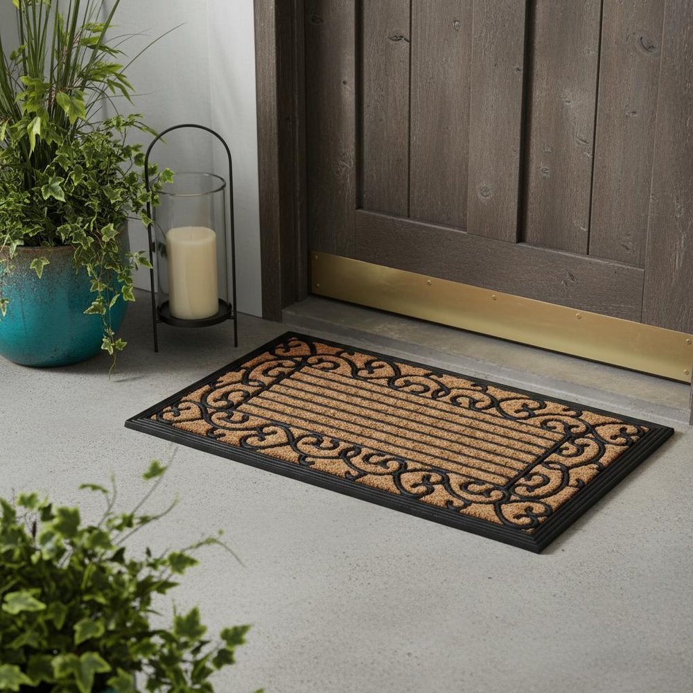 18" X 30" Brown and Black Rubber Scrollwork Outdoor Door Mat