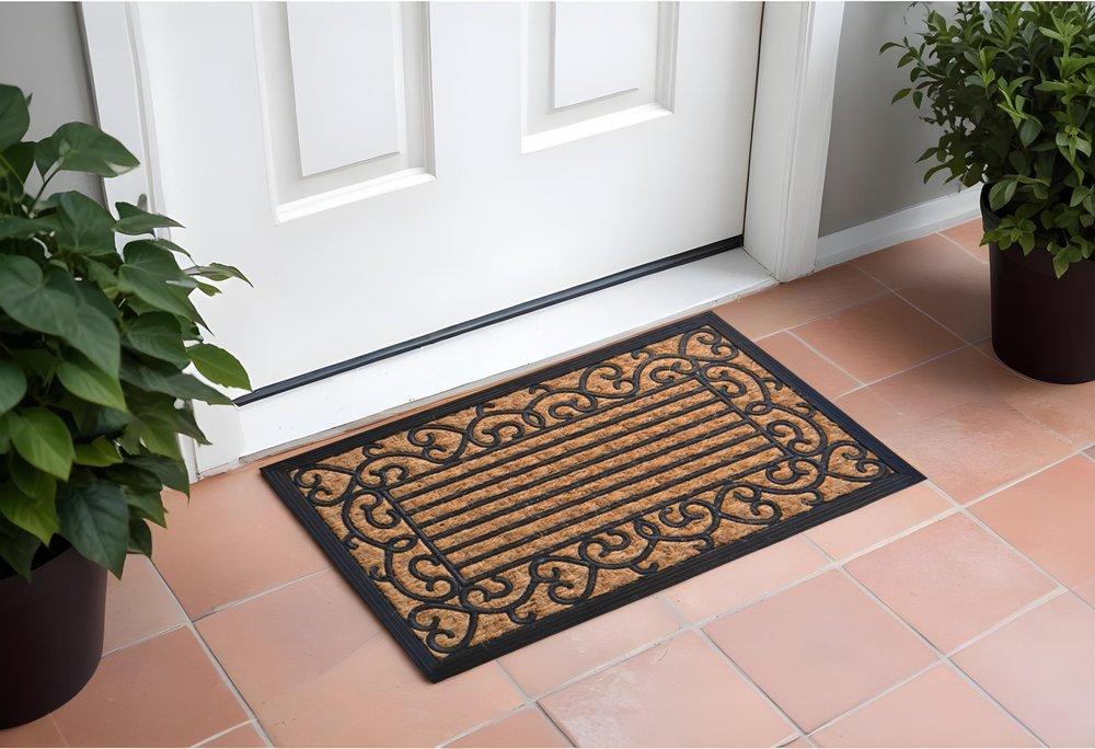 18" X 30" Brown and Black Rubber Scrollwork Outdoor Door Mat