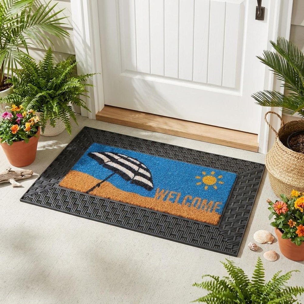 18" X 30" Brown And Black Spring Summer Outdoor Rubber And Coir Door Mat With Insert